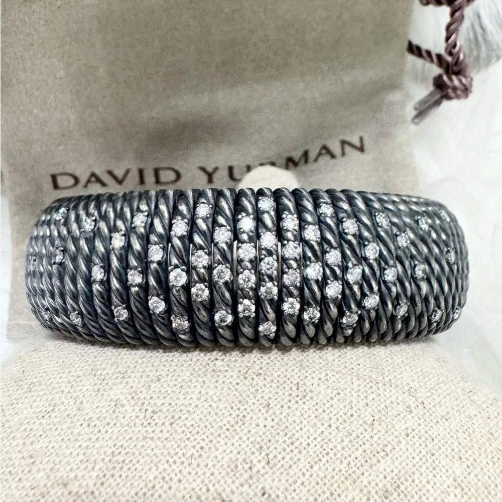 David Yurman Tempo Diamond Darkened 925 Sterling Silver Wide Cable Bracelet Sz M